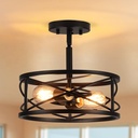 mavcadonf 2-Light Semi Flush Mount Ceiling Light, 14-inch Industrial Modern Farmhouse Lighting Fixture with Metal Cage, Oil Rubbed Bronze Finish Ceiling Lamp for Kitchen Hallway Bedroom Living Room