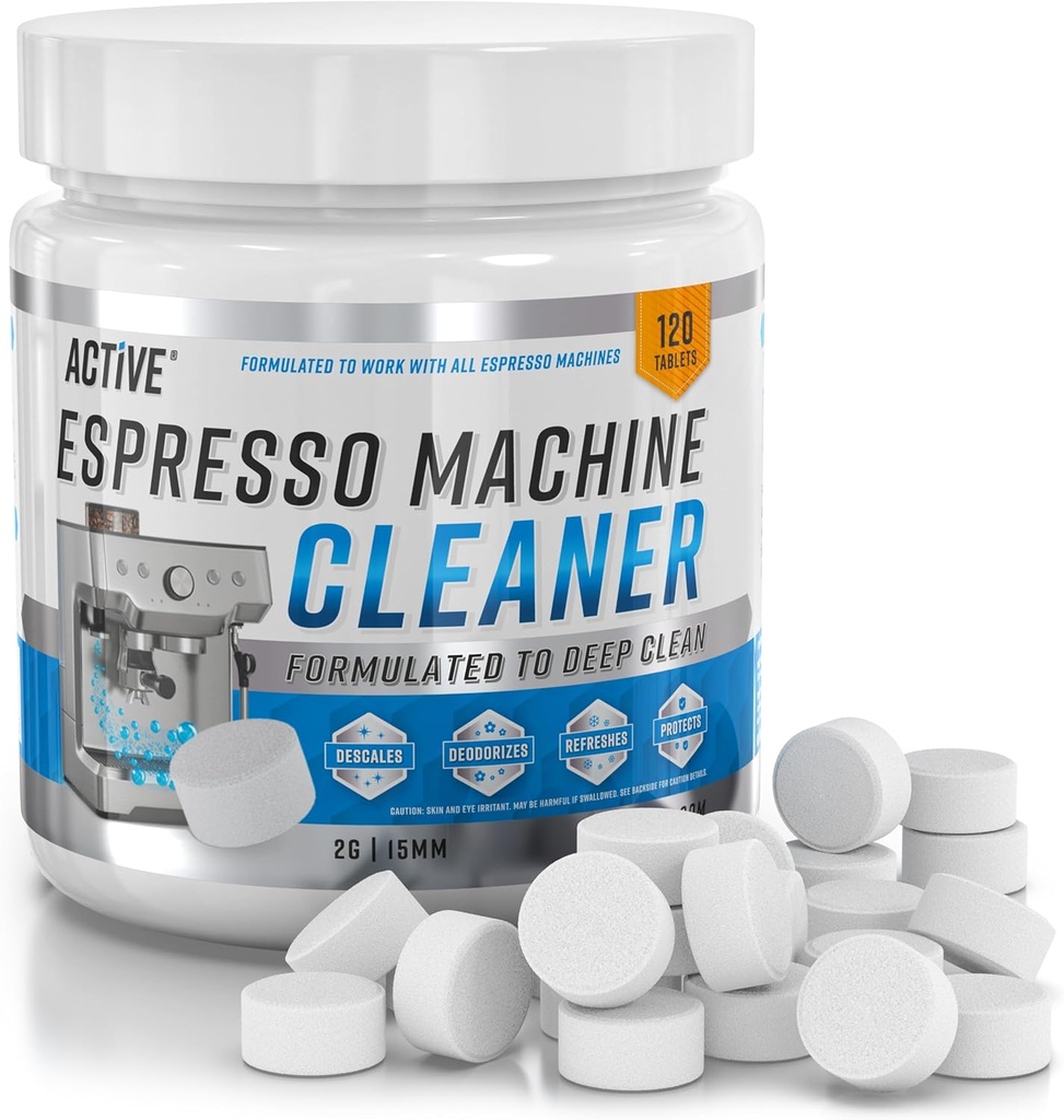 ACTIVE Espresso Machine Cleaning Tablets Descaling - 120 Tabs | Compatible with Breville Barista Express, Gaggia, Delonghi, Jura, Philips | Expresso Maker Backflush Oil Remover Solution Clean Tablet