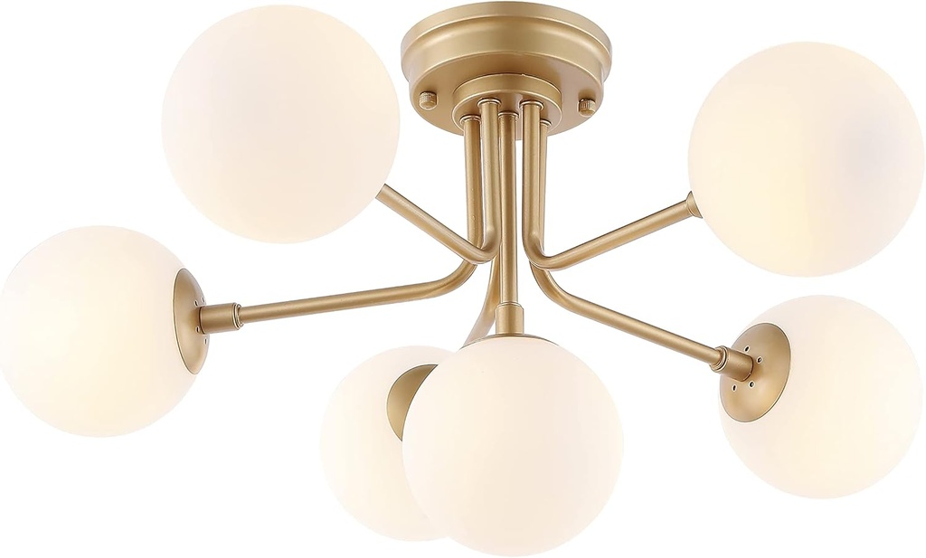 JONATHAN Y JYL9542A Olivier Parisian 24" 6-Light Globe Modern Industrial Iron Bistro LED Semi Flush Mount Transitional Farmhouse Kitchen Hallway Bathroom Bedroom Entryway Foyer, Gold