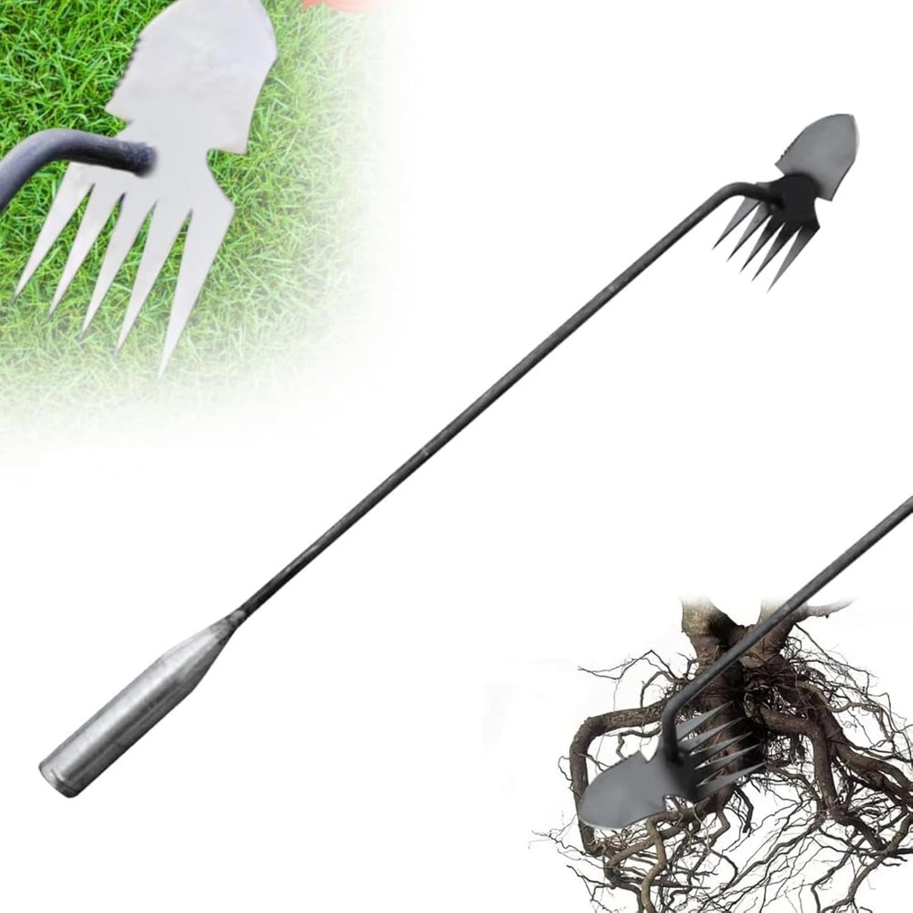 Gardening Hand Weeder Tool, 2025 Upgraded Long Handle 5 Tins Weed Puller Manganese Steel Weeding Claw Garden Rake Tool for Yard (20 inches)
