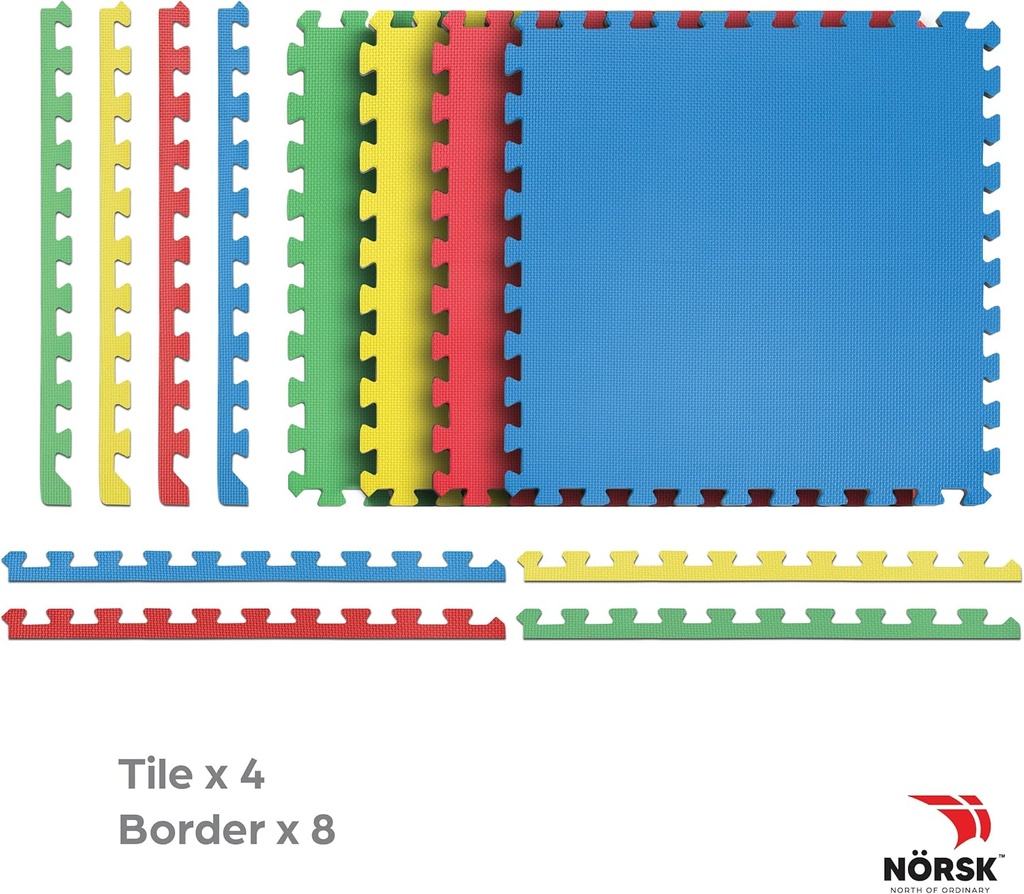 Norsk Reversible Kids Puzzle Play Mats 1/2" Thick EVA Interlocking Foam Tiles (Multicolor/Black 16 Tiles - 64 sq. Ft. 1/2" Thick)