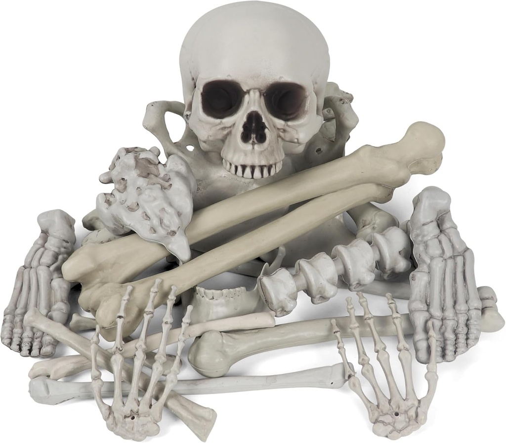 MOKRY PARTY Bag of Bones Halloween Life Size Skeleton Skull for Decoration and Spooky Graveyard 28 PCS