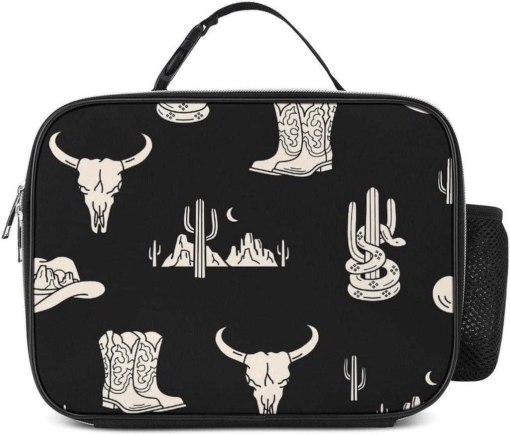 Western Theme Lunch Box Insulated Lunch Bag for Men & Women Durable Lunchbox for Work with Water Bottle Holder