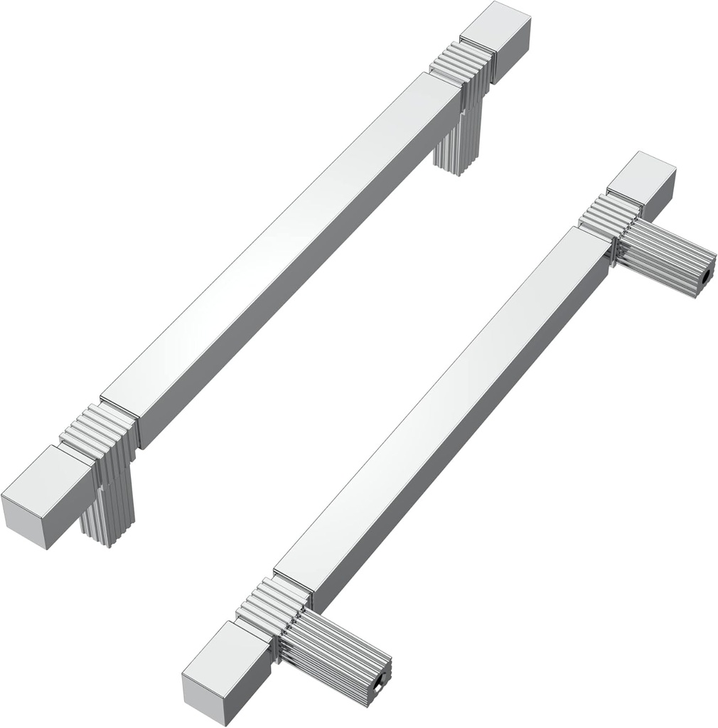 Alzassbg 10 Pack Polished Chrome Cabinet Pulls, 5 Inch(128mm) Hole Centers Cabinet Handles Square Kitchen Hardware for Cabinets and Drawers AL3086CP
