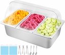 Cold Ice Food Serving Display tray 3 Pans 2 Ice Packs Cooled Condiment Container Dispenser Salad Dressing Cold Serving Buffet Server Cooler Spice Food Display Rack Sauce Organizer for Buffet