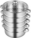 5-Tier Steamer Pots With Lid, Multipurpose Stainless Steel Steaming Pot, Saucepan with Steamer Basket for Vegetable, Dumpling, Sauce, Food