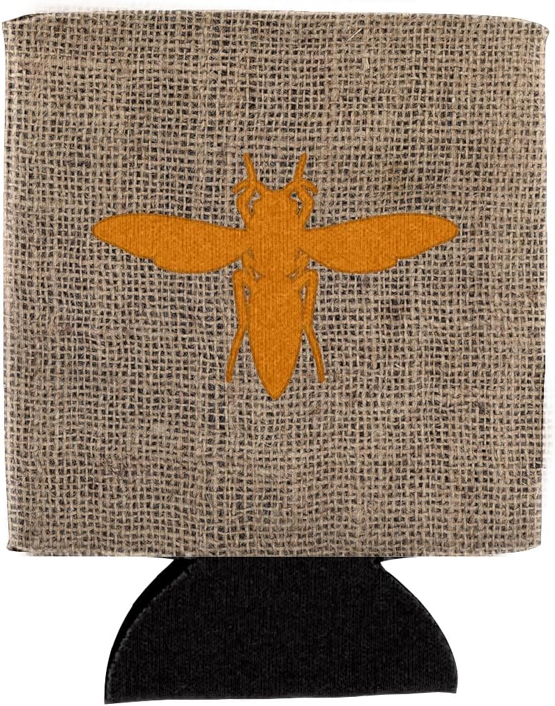 Caroline's Treasures BB1053-BL-OR-CC Yellow Jacket Burlap and Orange BB1053 Can or Bottle Hugger Cooler Washable Drink Sleeve Collapsible Beverage Insulated Holder, Can Hugger, Multicolor
