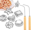 8PCS Rosette Timbale Set,Aluminum Waffle Molds Rosette Iron Set with Wooden Handle,Homemade Lotus Flower Bunuelos Cookie Mold,Detachable Rosette Maker Kitchen Baking Cooking Tool