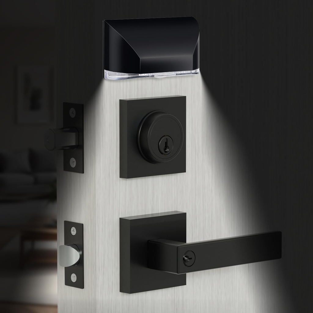 HIDALIFE Front Door Lock Set,Keyed Alike Heavy Duty Exterior Door Lock Set,Entry Door Handle and Single Cylinder Deadbolt Combo for Office and Home Security (1 Pack and Light)