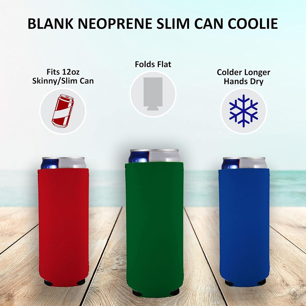 Blank Neoprene Slim Can Coolie (2 Pack, Neon Green)