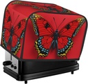 Butterfly On Red Background 2 Slice Toaster Covers Bread Machine Cover Quilted Dustproof Fingerprint Protectors Small Washable Appliance Cover Bread Maker Dust Protection Universal Size