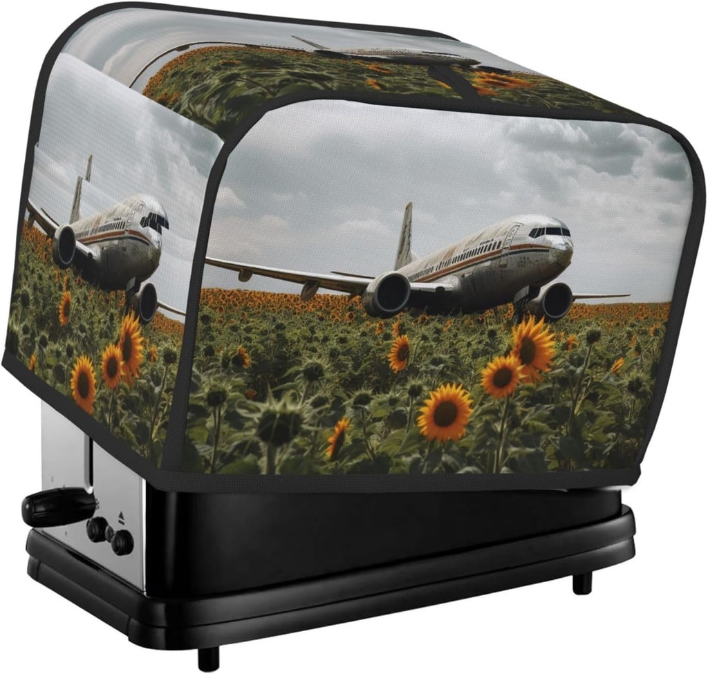 Plane Flies To Sunflower Field 2 Slice Toaster Covers Bread Machine Cover Quilted Dustproof Fingerprint Protectors Small Washable Appliance Cover Bread Maker Dust Protection Universal Size