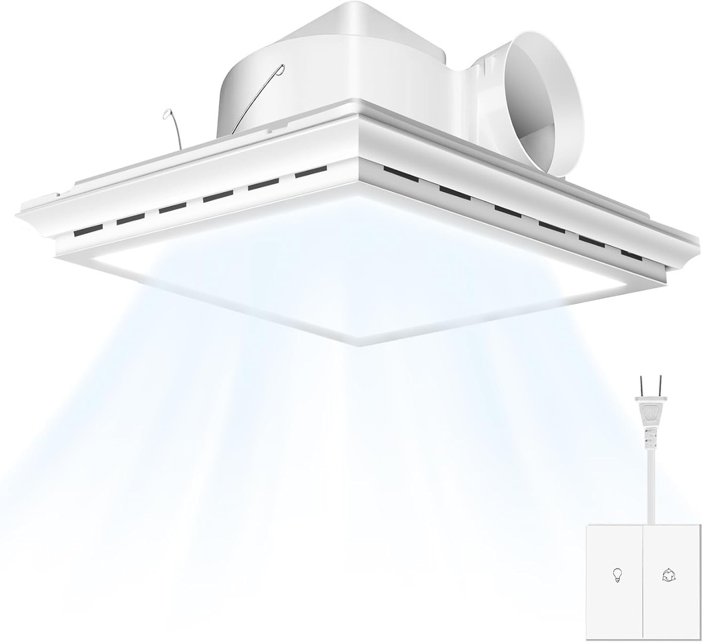 Bathroom Exhaust Fan with Light, 13" Inch Square Bath Fan Light, 141CFMCeiling Mount Ventilation Fan, Ultra Quiet 1.0 Sone Shower Exhaust with LED Lights for Home/Office