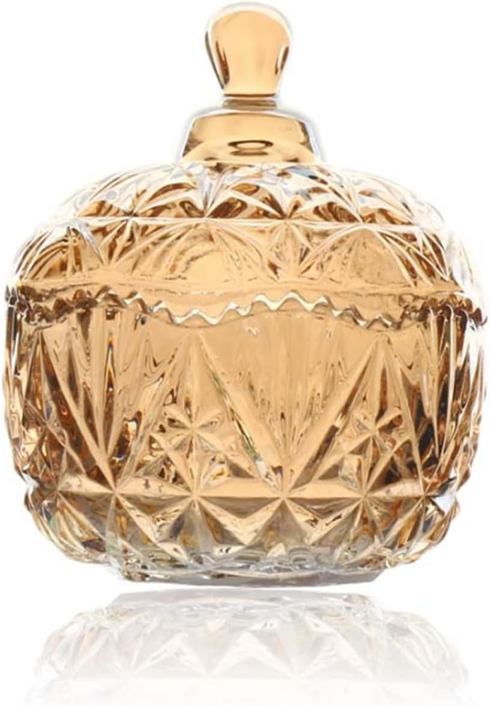Crystal Glass Candy Dish with Lid Clear Amber Decorative Covered Cookie Jar Storage Container Bowl Jewelry Box for Wedding Party Home Display (10.5x14cm)