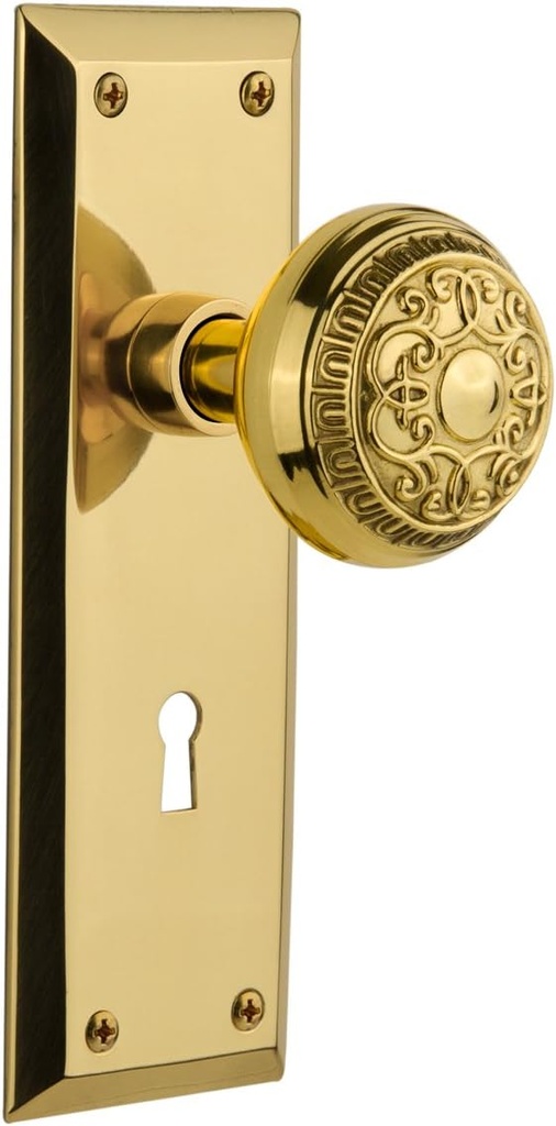 Nostalgic Warehouse New York Plate with Keyhole Egg & Dart Knob, Mortise, Unlacquered Brass