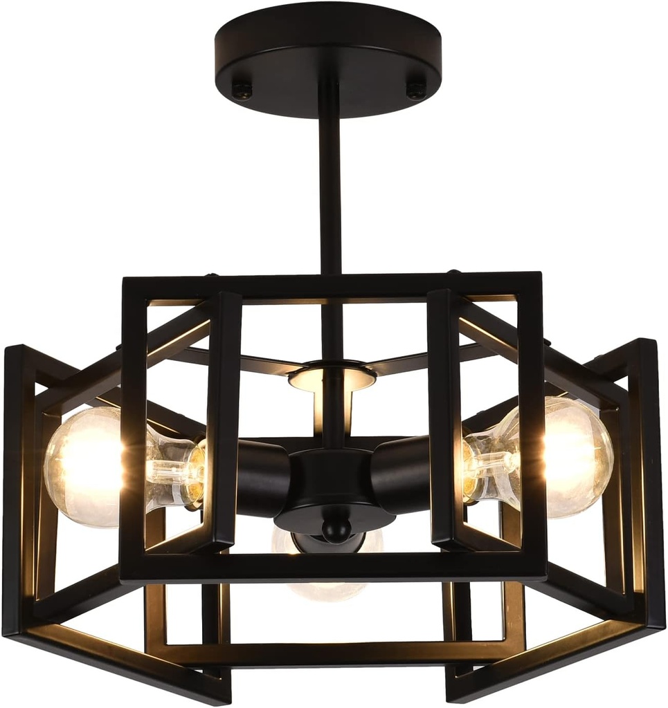 Semi Flush Mount Ceiling Light Fixture,3-Light Black Light fixtures Kitchen Ceiling Light Fixture for Hallway Kitchen Bedroom Living Room Bathroom Entrance