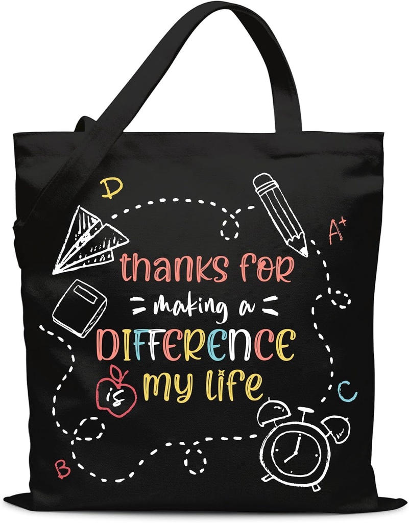 Thanks for Making Difference in My Life,Appreciation Gifts for Women,Mom,Grandma,Teacher,Sister,Bestie,Teacher,Coworker, Canvas Tote Bag Thank You Gifts for Birthday Christmas Thanksgiving
