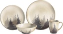 Paseo Road Rustic Dinnerware Set Clearwater Pines Ceramic 16 Piece Forest Pine Tree Theme Dishware Set with Dinner Plates, Bowls, Salad Plates, Coffee Mugs, Log Cabin Dish Set for 4