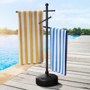 ELYKEN Pool Towel Rack Outdoor, 59" Outdoor Towel Rack with 3 Adjustable Bars, Pool Towel Holder with Weighted Base, Freestanding Towel Dying Rack Towel Stand for Poolside, Spa, Hot Tub, Black