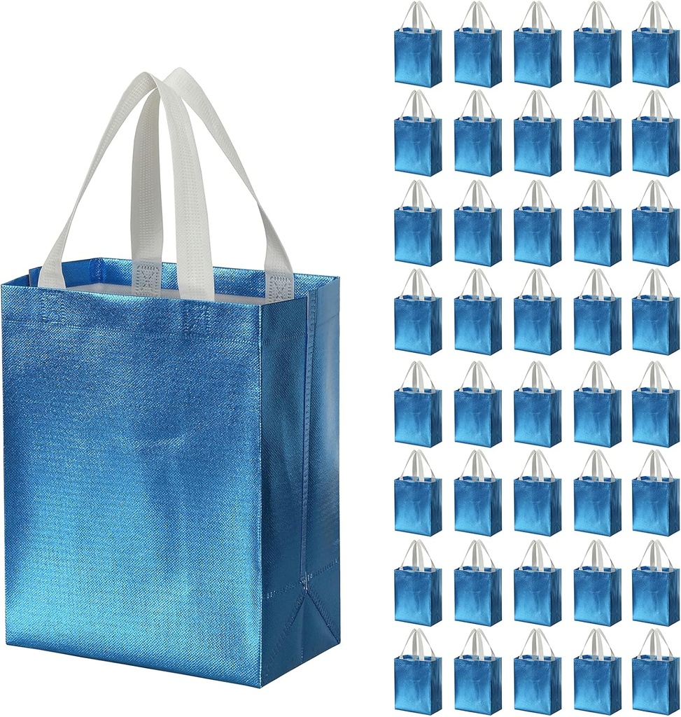 Tosnail 40 Pack 10 x 8 Inch Glossy Reusable Grocery Bags Shopping Tote Bag with Handle Present Bag Gift Bag for Weddings, Birthdays, Party, Event - Light Blue