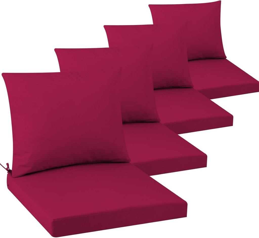 Outdoor Seat Cushion Set 24 x 24 In, Water-Resistant & Fade-Resistan, Patio Furniture Cushions with Removable Cover Deep Seat & Back Cushion with Handle and Adjustable Straps for Chair Sofa,4PC