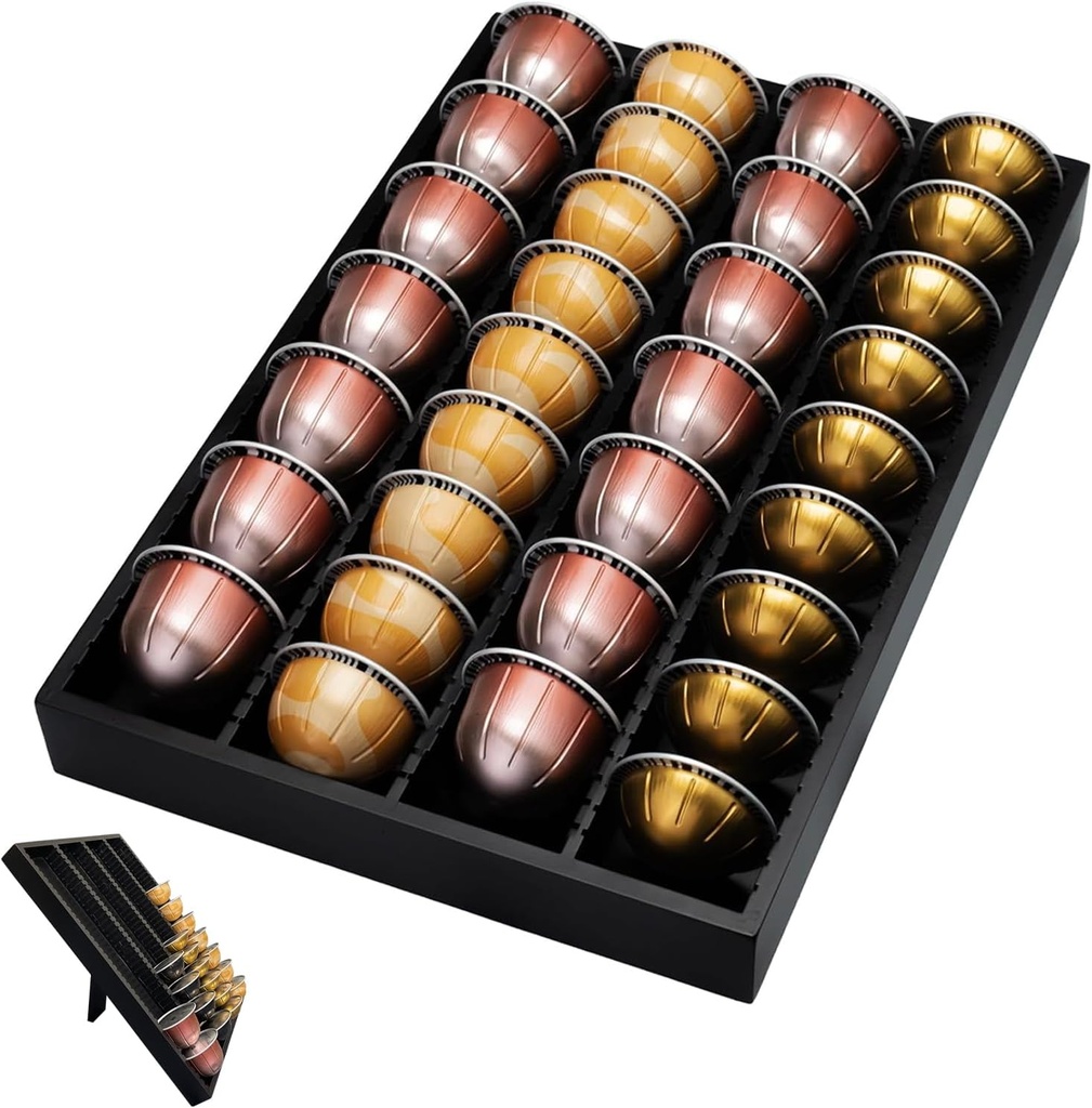 Bamboo Coffee Pod Storage Holder for Drawer Coffee Pods Organizer for Counter, Compatible with Capsules for Kitchen Coffee Station (Black)