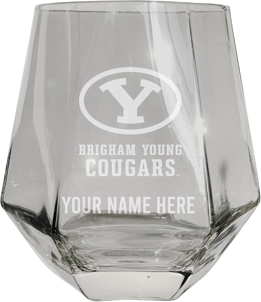 R and R Imports Brigham Young Cougars Customizable Stemless Diamond Wine Glass Engraved 10 oz Clear Officially Licensed Collegiate Product Single Unit