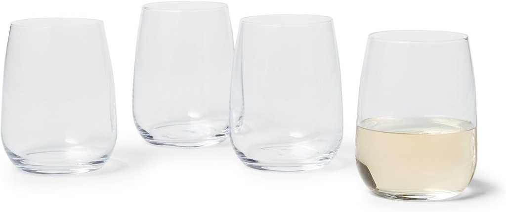 Sur La Table Bistro Stemless Wine Glasses, Set of 4, Clear