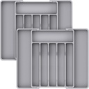 Lifewit Silverware Drawer Organizer, Expandable Utensil Tray for Kitchen, BPA Free Flatware and Cutlery Holder, Adjustable Plastic Storage for Spoons Forks Knives, 2 Pack, Grey