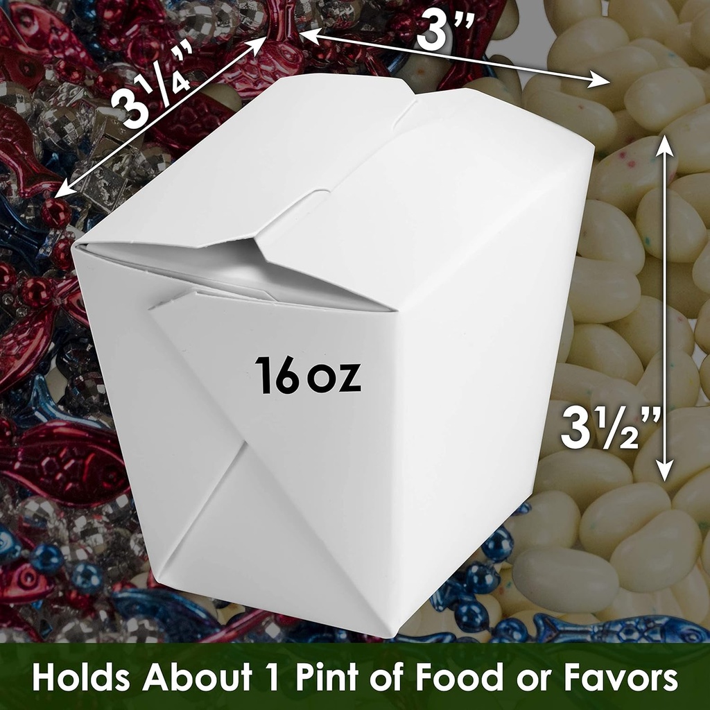 100% Recyclable 16oz White Chinese Takeout Container Boxes 50pk. Leakproof Greaseproof To Go Containers for Restaurants, Events, Parties Bulk Pack, Microwaveable, Stackable Meal Pails for Food Service