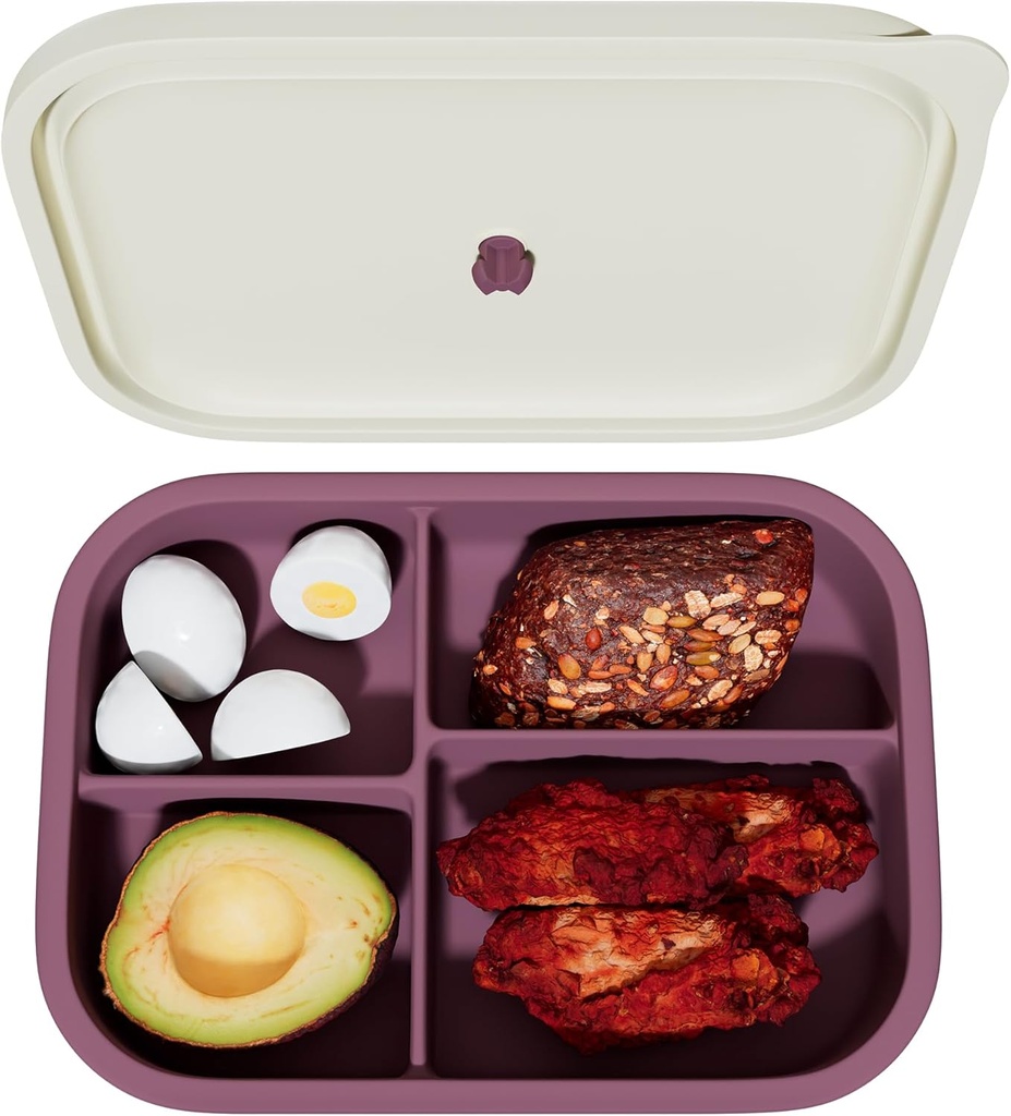 ShanSon Bento Box Leak-Proof All-in-One StackableLunch Box Container with 4 Compartments, Plastic Utensils, and Nylon Sealing Strap, BPA Free Food Container,Magenta