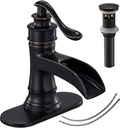 Bathroom Faucet Oil Rubbed Bronze Waterfall Sink Bath Faucets Farmhouse Spout Lavatory Vanity Deck Mount Single-Handle One Hole Matching Pop Up Drain Stopper Supply Lines Hose by Bathfinesse