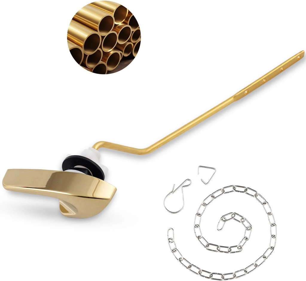 Universal Polished Gold Toilet Handle Replacement Kit, Side/Angle Mount Toilet Flush Handle Compatible with Kohler K-GP30324-CP/TOTO/American Standard, Stainless Steel Flapper Chain
