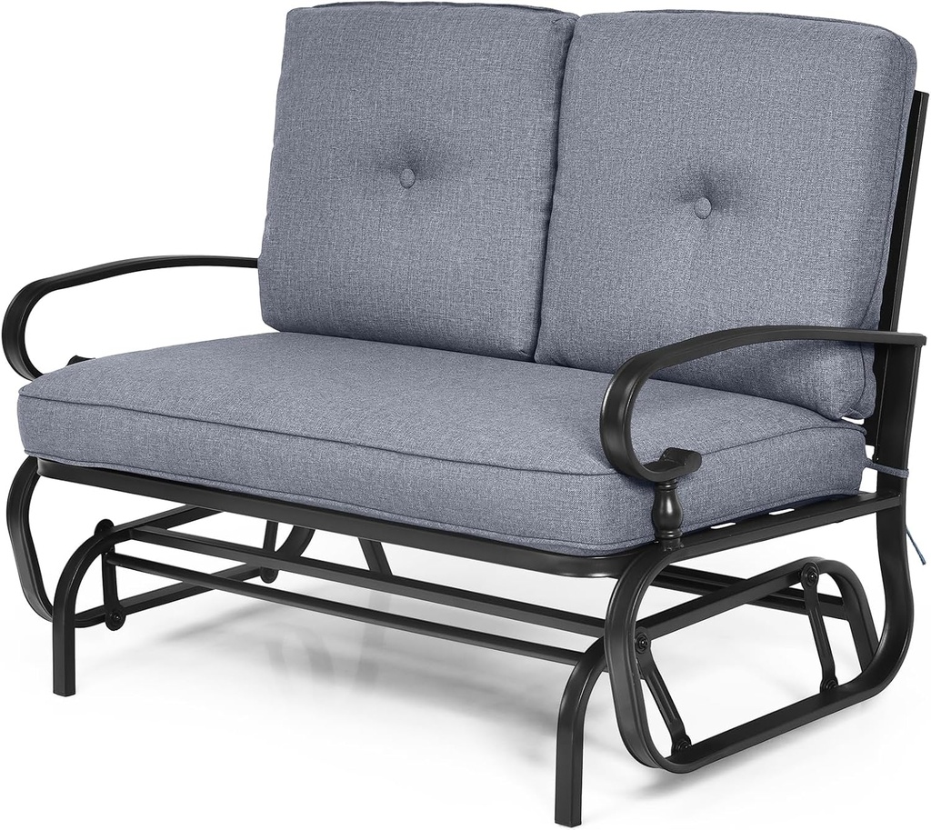 Tangkula Outdoor Swing Glider Chair, Patio Glider Bench for 2 Persons, Outdoor Rocking Loveseat with Steel Frame & Comfortable Cushions for Garden, Porch, Balcony, Poolside (Grey)