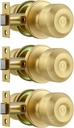 Leydebong 3 Pack Gold Interior Door Knobs, Classic Passage Door Knob Set for Hall and Closet, Keyless Door Knobs Indoor Use