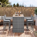 LUMISOL 5-Pieces Outdoor Patio Wicker Bar Set, Bar Height Chairs with Non-Slip Feet and Fixed Rope, Removable Cushion and Acacia Wood Table Top, Brown Wood and Gray Wicker