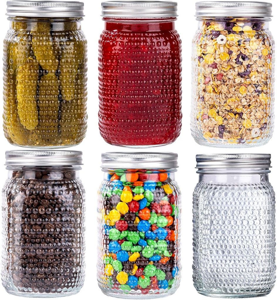 WELLIFE Mason Jars 32 oz, 6 Pack Quart Mason Jars Wide Mouth for Pickling,Canning, Decoration, Fermenting and Food Storage,Microwave & Dishwasher Safe