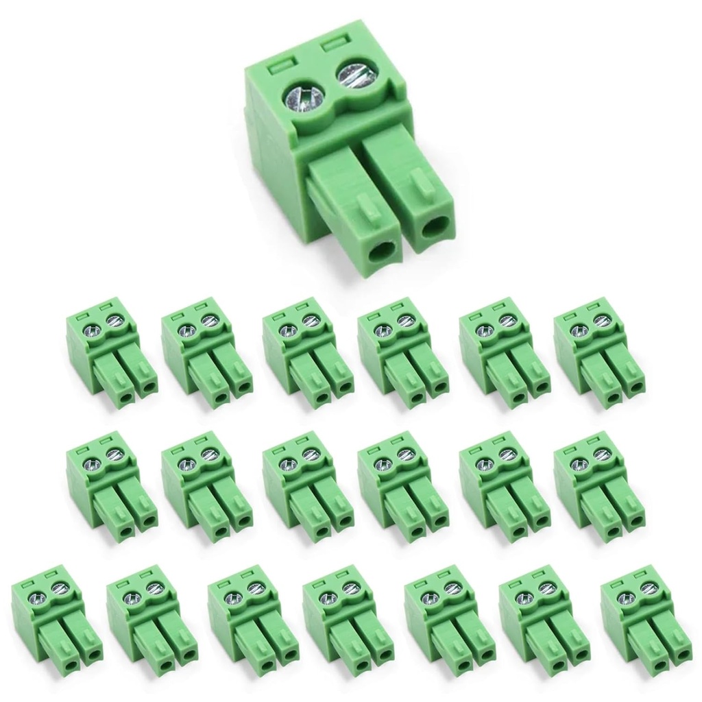 20 pcs 2 Pin KF2EDG 3.81mm Pitch Pluggable PCB Angle Screw Terminal Block Plug Connector Socket Panel Mount DIY