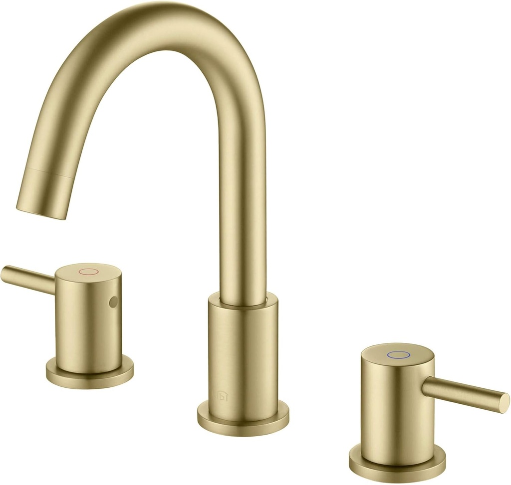 KIBI Circular 2-Handle Widespread Bathroom Sink Faucet | 8 Inch Solid Brass 3 Hole Faucet with Pop Up Drain | Durable and Leak-Proof Design | Stainless Steel and Brushed Gold Finish (KBF1016)
