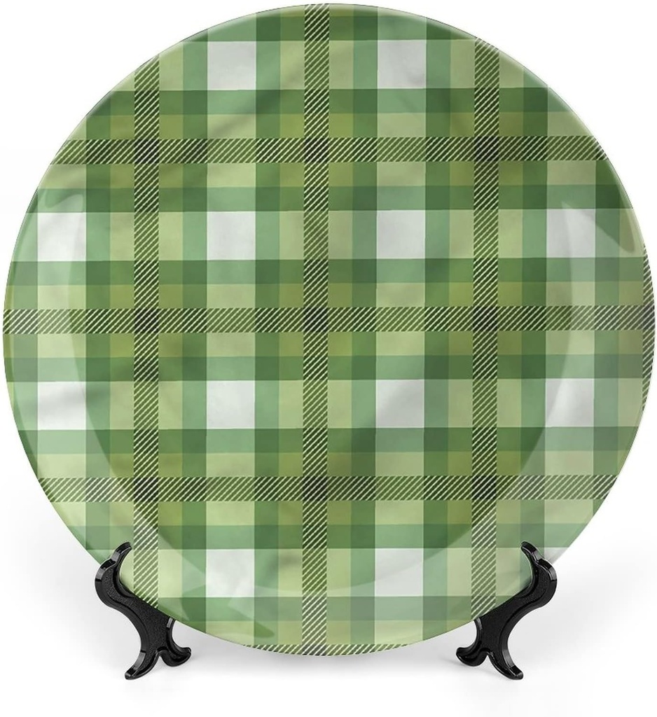 XISUNYA 6 Inch Decorative Plate, Green Dinner Plate, Traditional Vertical Lines Print Ceramic Wall Hanging for Fine Dining, Upscale Event, Dinner Party, Weddings, Catering, Christmas, Thankgiving