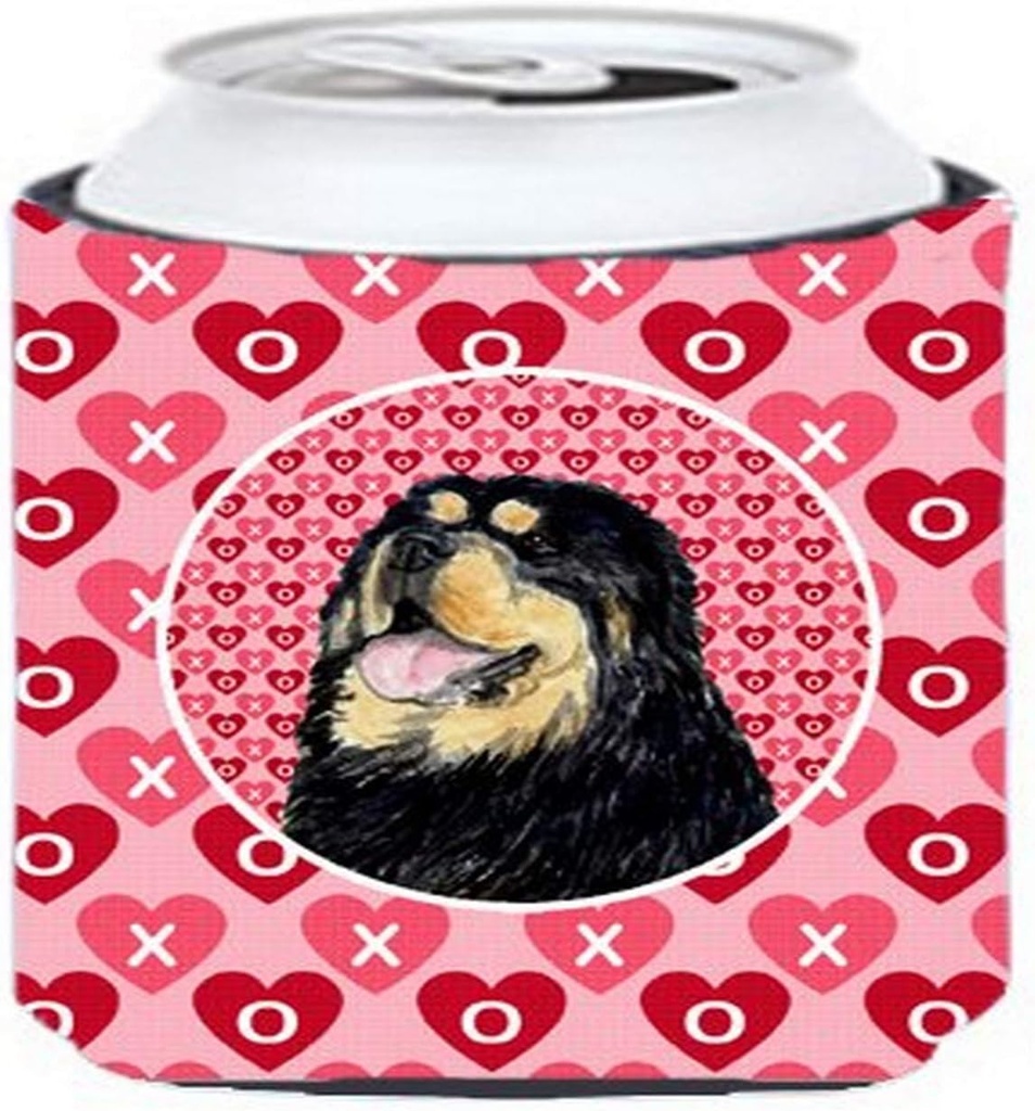 Caroline's Treasures SS4512CC Tibetan Mastiff Hearts Love Valentine's Day Can or Bottle Hugger Cooler Washable Drink Sleeve Collapsible Beverage Insulated Holder, Can Hugger, Multicolor