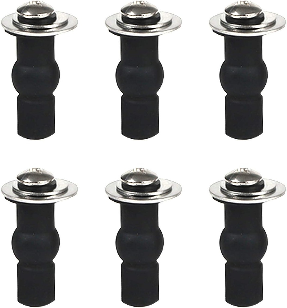 Hibbent 6 Pack Universal Toilet Seat Hinges Screw, Blind Hole fixings Expanding Rubber Top Fix Nuts Screws for Top Mounting Toilet Seat Hinges-3 Pairs (with One Expandable Ball)