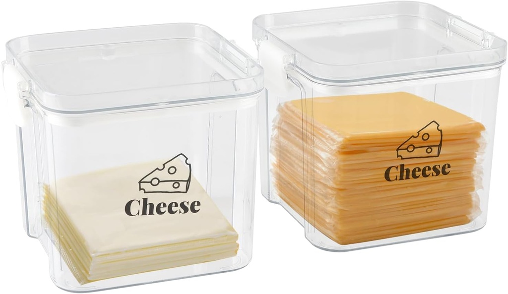 2 Pack Cheese Container for Refrigerator Airtight Creamer Container with and Lid Cream Cheese Sliced Cheese Box Cheese Saver for Fridge Keeper Cream Block Shredded Cheese Storage Box Clear