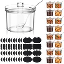 16 Pieces Acrylic Sugar Containers for Countertop, 7.1 oz Clear Sugar Salt Bowl Dispenser with Lid and Spoon with Tag, Ice Cream Sundae Toppings, Condiment Organizer Set for Restaurant Supplies