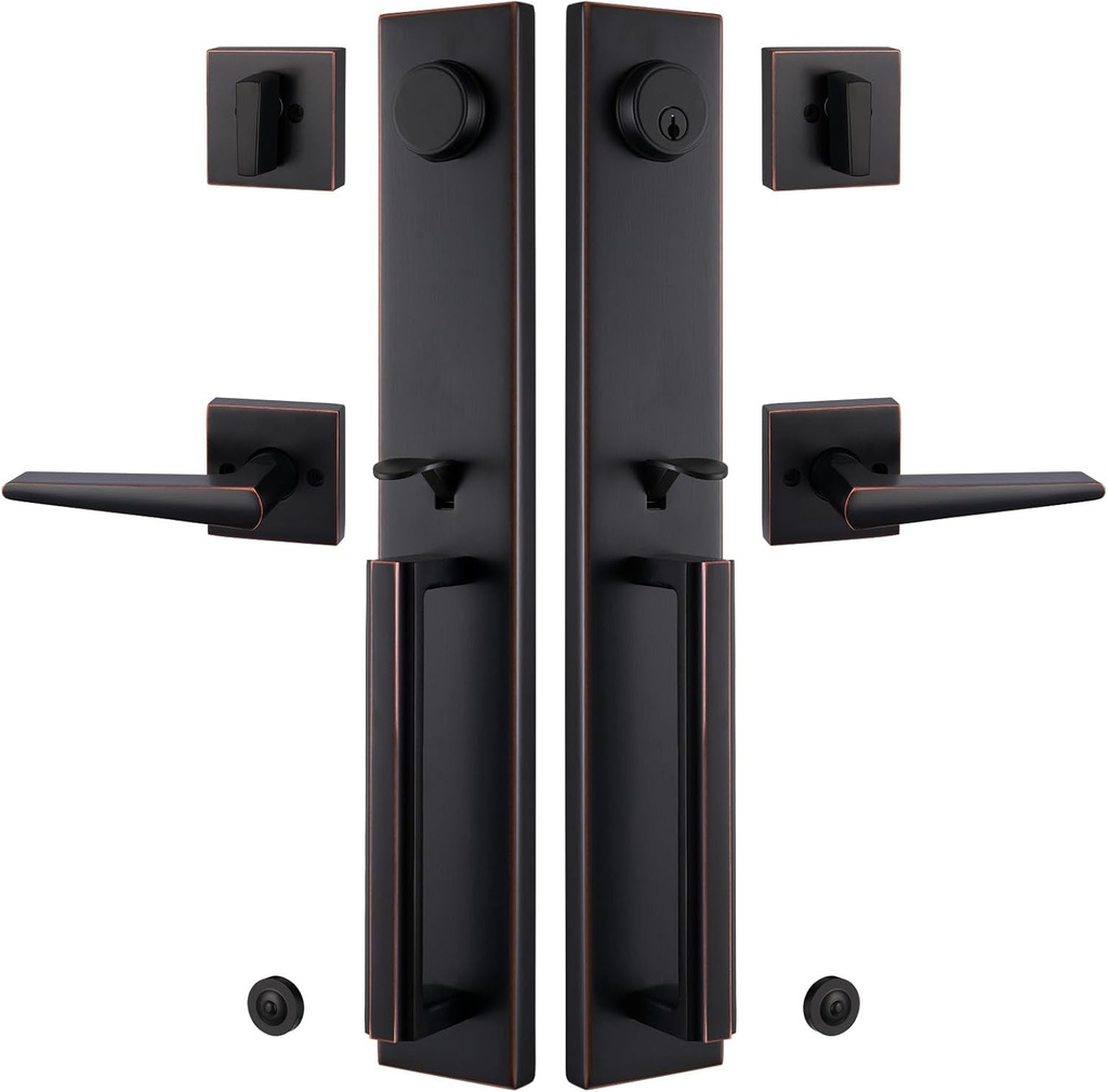 TMC Double Door Handlset for Front Entry Door in Aged Bronze (Keyed Entry Handle and Dummy Hanlset Set),MDHST201610B-DOUBLE