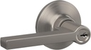 Lock Scout Straight Lever with Round Trim Keyed Entry Door Handle, Satin Nickel Finish
