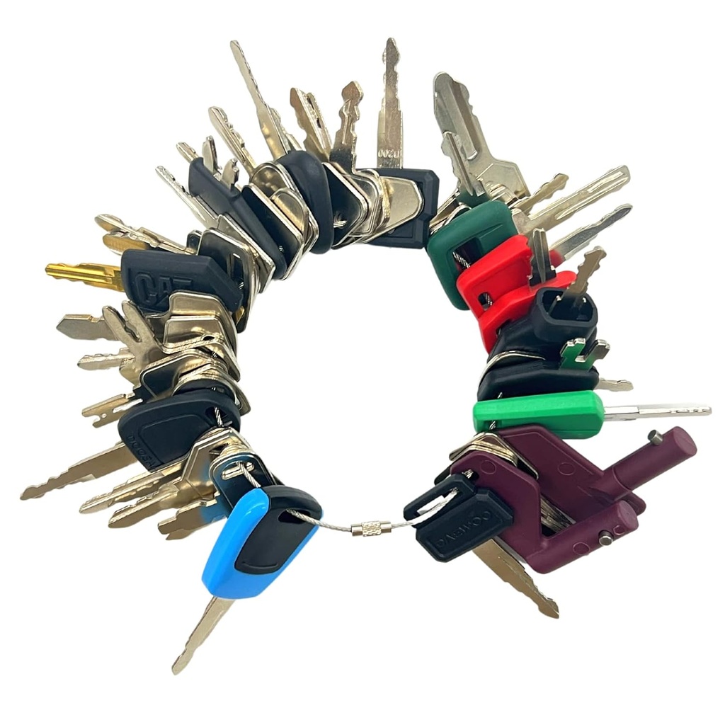 42 Heavy Equipment Keys Master Set, Construction Machine Operator Ignition Key Set for Caterpillar Bobcat JD Case JLG JCB Volvo Hyster Ford New Holland Yanmar Takeuchi Kubota Komatsu Toyota Hitachi