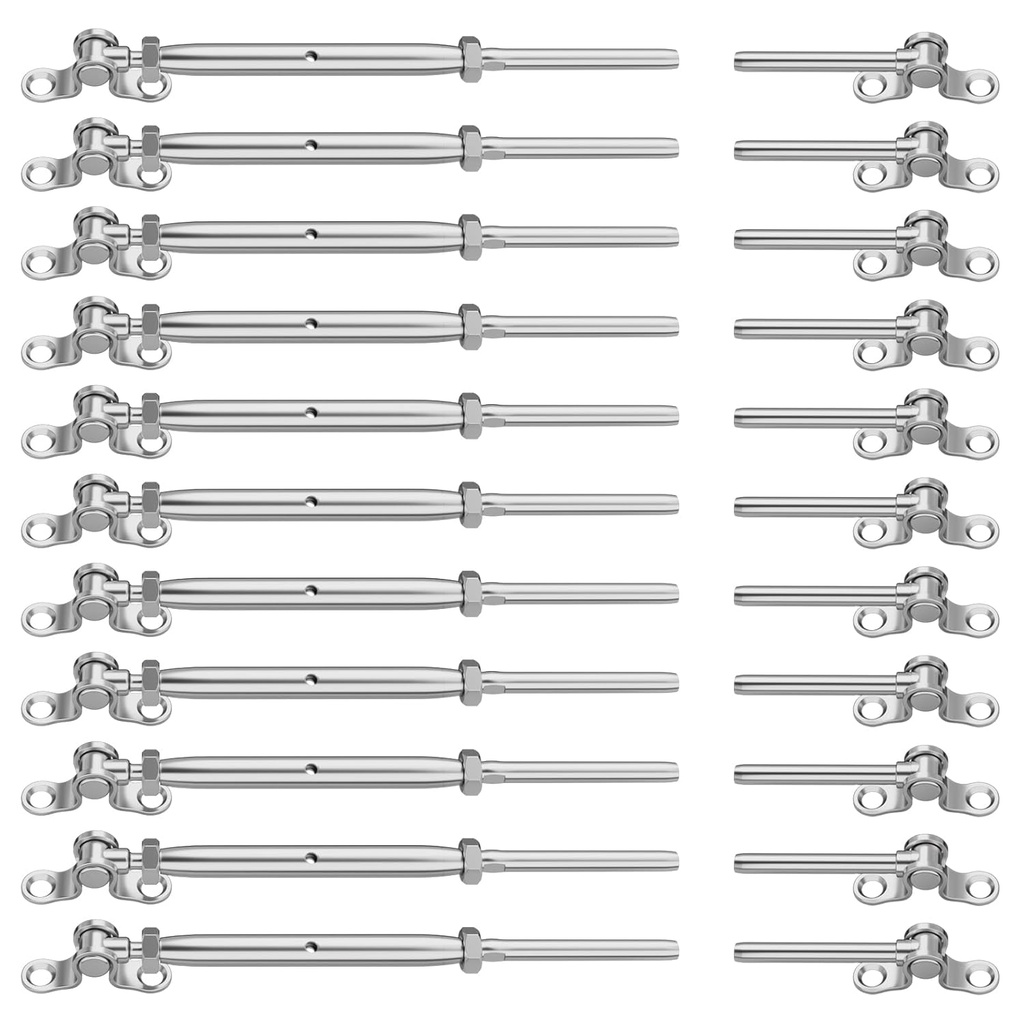 16 Pairs Stainless Steel Cable Railing Kit Fit 5/32" Wire Rope, Angle 180°Adjustable Swage Toggle Turnbuckle Tensioner and End Fitting, T316 Marine-Grade Cable Railing Hardware for Wood Post