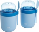 Tasty Travel Snack Cups with Spoons, On-The-Go Snacking, Divided Compartments, Great for Nuts, Cereal, Granola, Yogurt and More, Made Without BPA, 2-Pack, Blue