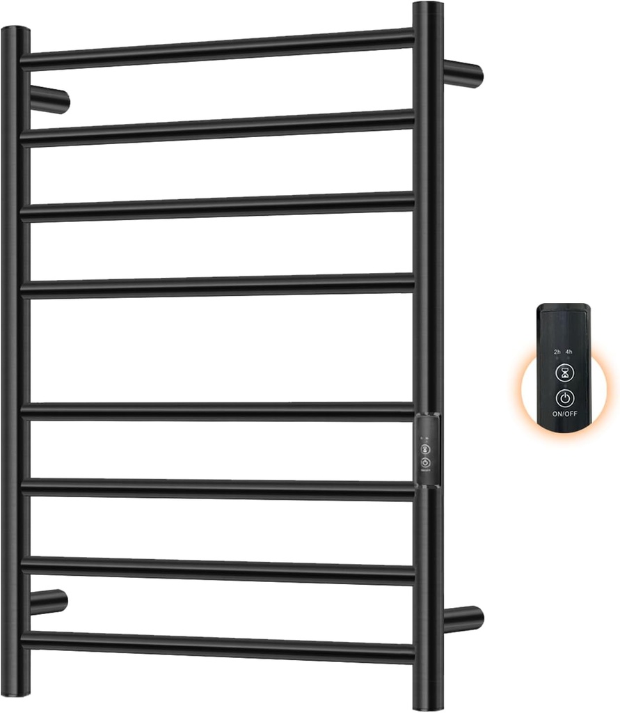 Towel Warmer for Bathroom, Hot Towel Warmer 8 Layed Wall Mountedfor Bathroom, Towel Rack with Built-in Timer, Stainless Steel Racks with Plug-in, Fast Heating, Black